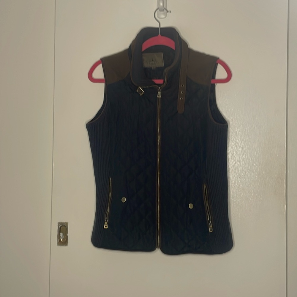 Navy and brown puffer vest